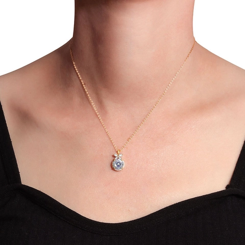 925 Sterling Silver Round Ice Flower Cut Zirconia Pendant Necklace With Bow Detail Exquisite Clavicle Chain Jewelry For Women Gift