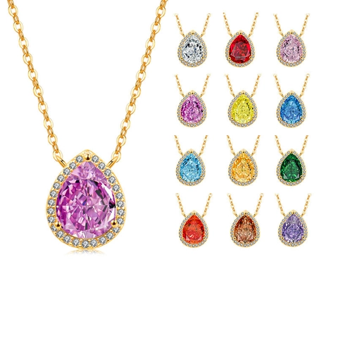 Elegante 925 Sterling Zilveren Traan Hanger Ketting Zirkonia Halo Peer Slijpvorm Verstelbare Ketting Dames Sieraden