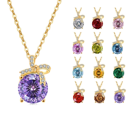 925 Sterling Zilveren Strik Hanger Ketting Ijsbloem Slijpvorm Ronde Zirkonia Vier Poot Sleutelbeen Ketting Dames Sieraden