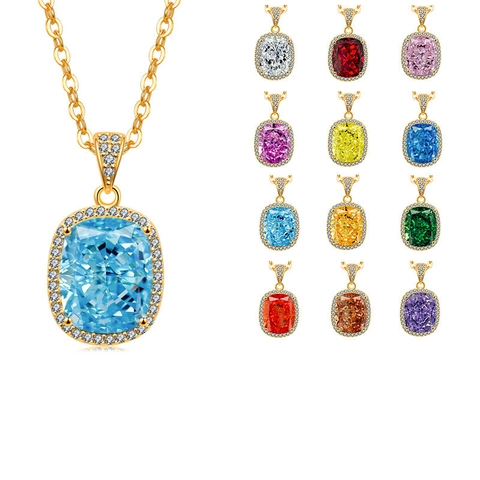 Collar de Plata de Ley 925 de Lujo para Mujer Colgante de Halo de Zirconia de Colores Corte Cojín Cadena Ajustable Joyería de Moda Elegante