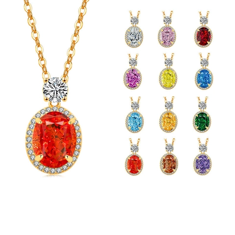 Elegant 925 Sterling Silver Oval Cut Zirconia Halo Pendant Necklace Gold Silver Tone Women Wedding Jewelry No Chain