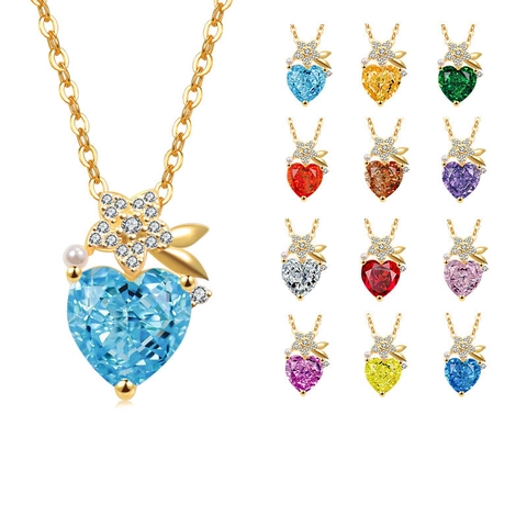 925 Sterling Silver Heart Zirconia Pendant Necklace For Women Elegant Flower Artificial Pearl Decor Gold Silver Plated Jewelry Gift