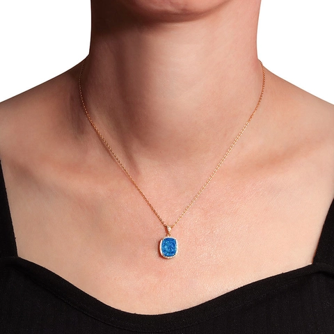 Collar de Plata de Ley 925 de Lujo para Mujer Colgante de Halo de Zirconia de Colores Corte Cojín Cadena Ajustable Joyería de Moda Elegante