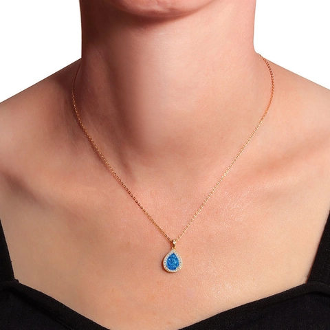 Collana con Ciondolo a Goccia d'Acqua in Argento Sterling 925 per Donna Elegante Gioielli in Zirconia Cubica Placcati Oro