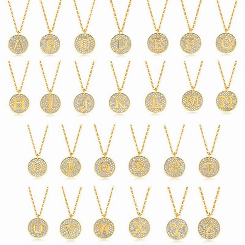 925 Sterling Zilveren Initial Letter Hanger Ketting Zirconia Bezet Ronde Schijf 18K Vergulde Sieraden Voor Vrouwen Zonder Ketting