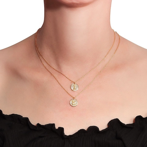 925 Sterling Zilveren Initial Letter Hanger Ketting Zirconia Bezet Ronde Schijf 18K Vergulde Sieraden Voor Vrouwen Zonder Ketting