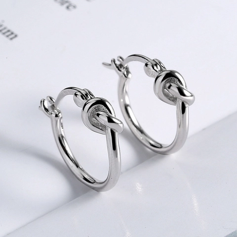 925 Sterling Silver Knot Hoop Earrings For Women Minimalist Gold Silver Dainty Round Love Knot Earrings Jewelry Gift