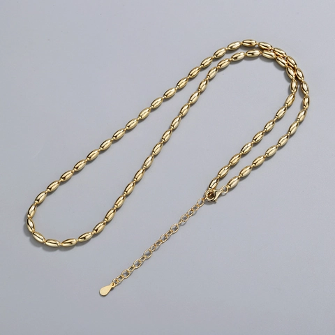 925 Sterling Silver Bean Chain Necklace Polished Oval Bead Choker Minimalist Hip Hop Style For Men Women Fashion Jewelry