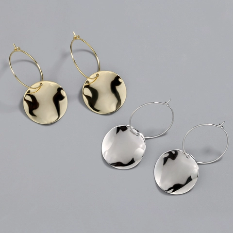 925 Sterling Silver Geometric Hoop Earrings Hammered Disc Wave Dangle Earring For Women Minimalist Korean Jewelry