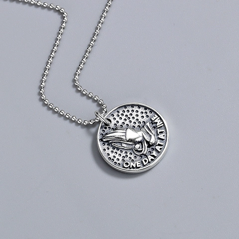 Vintage 925 Sterling Silber Betende Hände Münze Anhänger Halskette One Day At A Time Graviert Kugelkette Unisex Schmuck
