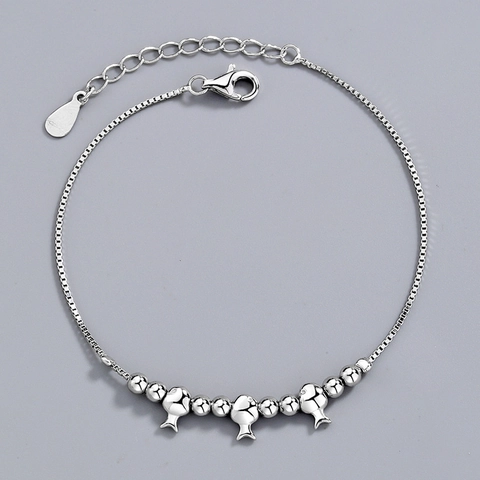 925 Sterlingsilber Minimalistisch Kleiner Fisch Charm Armband Für Damen Verstellbare Venezianerkette Mit Polierten Perlen Schmuck