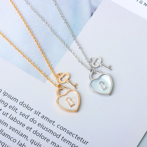 Halskette Aus 925er Sterlingsilber Mit Herzschloss Und Schlüsselanhänger Für Damen Romantische Perlmutteinlage Minimalistischer Schmuck