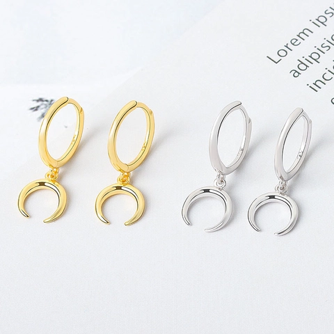 925 Sterling Silver Crescent Moon Huggie Hoop Earrings Gold Platinum Plated Minimalist Geometric Fashion Jewelry For Women