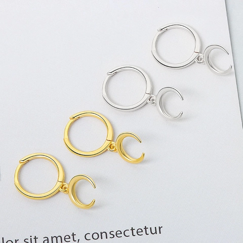 925 Sterling Silver Crescent Moon Huggie Hoop Earrings Gold Platinum Plated Minimalist Geometric Fashion Jewelry For Women