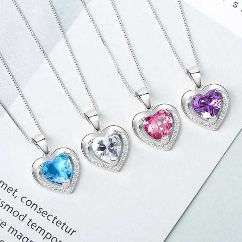 925 Sterling Silver Heart Pendant Necklace For Women Romantic Zirconia Crystal Inlaid Clavicle Box Chain Jewelry Gift
