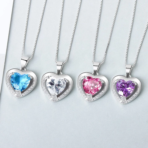 925 Sterling Silver Heart Pendant Necklace For Women Romantic Zirconia Crystal Inlaid Clavicle Box Chain Jewelry Gift