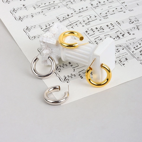 925 Sterlingsilber Klobige C-Creolen Für Damen Hochglanzpoliert Metallisch Minimalistischer Geometrischer Runder Schmuck Geschenk
