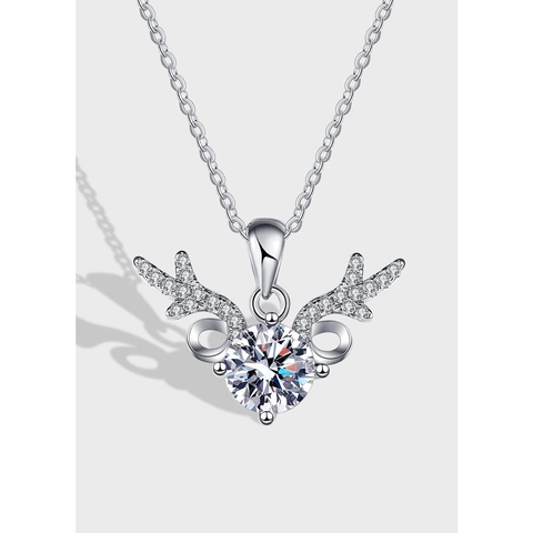 925 Sterling Silver Necklace With Moissanite Reindeer Antler Pendant Romantic Jewelry For Women Valentine Day Gift Accessories