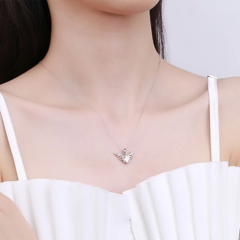 925 Sterling Silver Necklace With Moissanite Reindeer Antler Pendant Romantic Jewelry For Women Valentine Day Gift Accessories
