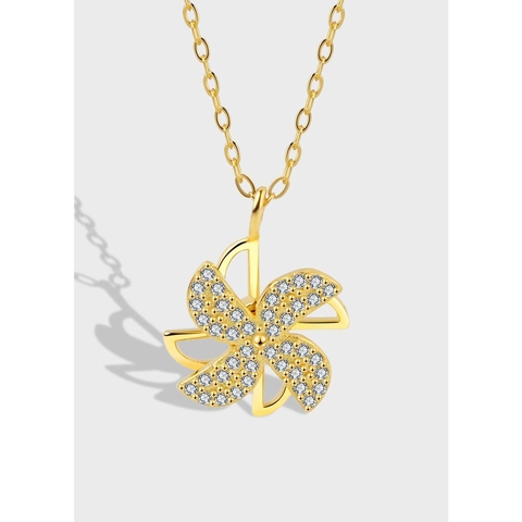 925 Sterling Silver Rotatable Windmill Pendant Necklace For Women Zirconia Inlaid Spinning Clavicle Chain Minimalist Jewelry Gift