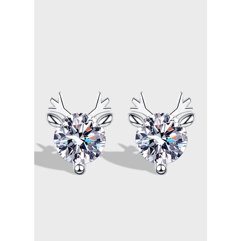 Orecchini a Bottone in Argento Sterling 925 con Corna di Renna e Zirconia Gioielli Animali Cervo Per Donna Regalo Natale