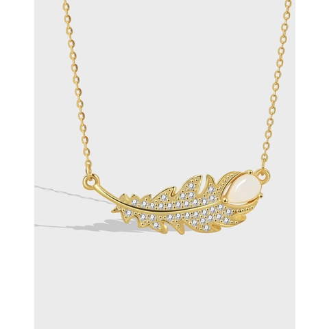 925 Sterling Silver Feather Pendant Necklace For Women Zircon Inlaid Elegant Adjustable Chain Nature Inspired Fashion Jewelry