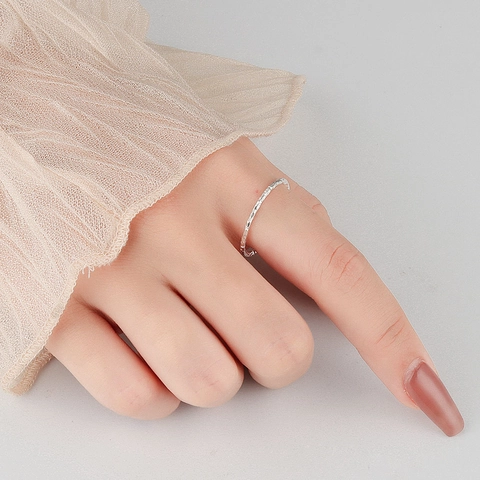 Minimalist S925 Sterling Silver Thin Ring For Women Korean Style Hammered Tin Foil Texture Gold Silver Plated Finger Ring Jewelry