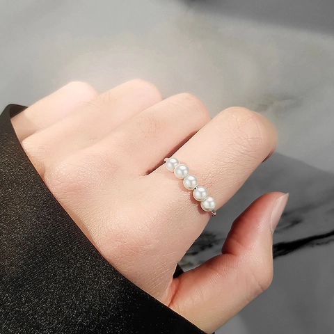 S925 Sterling Silber Künstliche Perle Angst Ring Für Damen Einstellbare Fidget Spinner Ring Mit Künstliche Perlen Stressabbau Minimalistischer Schmuck Fingerring Geschenk