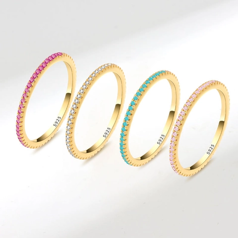S925 Sterling Silver Eternity Ring For Women Minimalist Stackable Cubic Zirconia Thin Band Ring 18K Gold Plated Fashion Jewelry