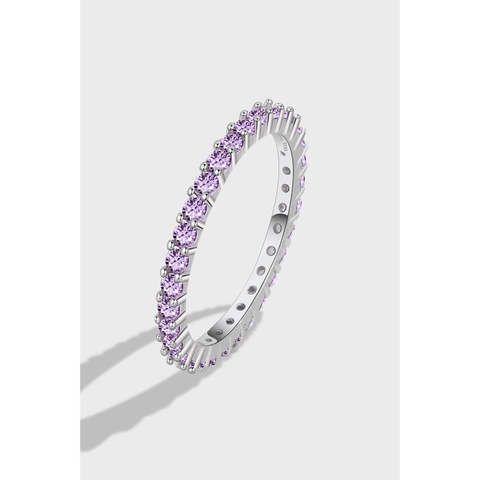 Luxury 925 Sterling Silver Eternity Ring Elegant Full Circle Purple White Zircon Pavé Band For Women Wedding Jewelry