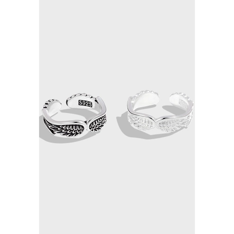 925 Sterling Silver Angel Wings Feather Open Ring For Women Vintage Thai Silver Style Adjustable Jewelry Finger Ring Gift