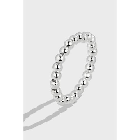 Anello con Perline Minimalista in Argento Sterling 925 per Donna Cordino Elastico Perline di Metallo Tonde Anello Regolabile Gioielli