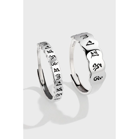 Vintage 925 Sterling Silver Om Mani Padme Hum Open Ring For Men Women Scalloped Edge Thai Silver Religious Jewelry Gift