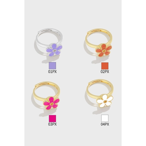 Sterling Silver Rotating Flower Ring For Women Enamel Daisy Anti Anxiety Fidget Spinner Adjustable Open Ring Jewelry Gift