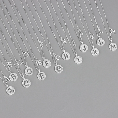 925 Sterling Silver Alphabet Initial Letter Pendant Necklace Micro Pave Zirconia Round Personalized Jewelry For Women Girls