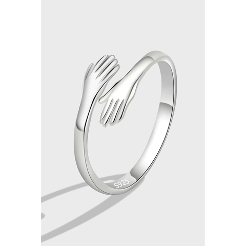 925 Sterling Silver Hugging Hands Open Ring Adjustable Minimalist Romantic Hand Embrace Finger Jewelry Gift For Women Girls