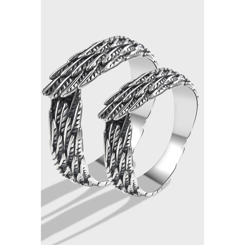 Vintage 925 Sterling Silver Feather Angel Wing Open Ring For Men Women Couple Thai Silver Adjustable Finger Jewelry Gift