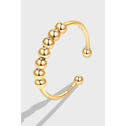 Anillo de Ansiedad de Plata de Ley 925 Chapado en Oro para Mujer Con Cuentas Móviles Fidget Ring Abierto Ajustable Joyería de Moda