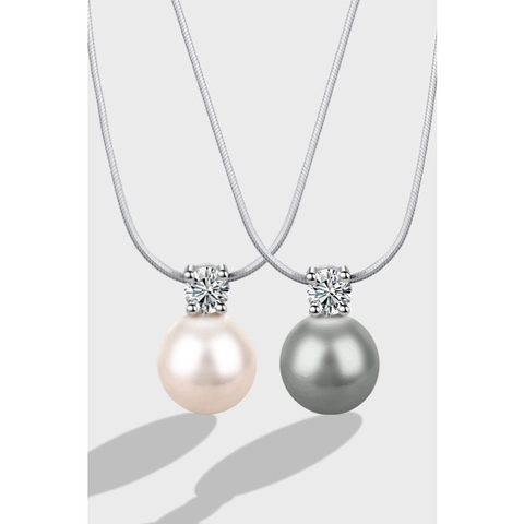 925 Sterling Zilver Enkele Ronde Schelpparel Hanger Halsketting Met Zirkonia Ingelegde Elegante Sieraden Voor Vrouwen Alleen Hanger Zonder Ketting