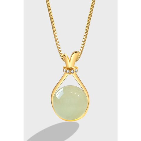 S925 Sterling Silver Natural Hetian Jade Lucky Bag Pendant Necklace For Women 18K Gold Plated Elegant Vintage Jewelry Gift