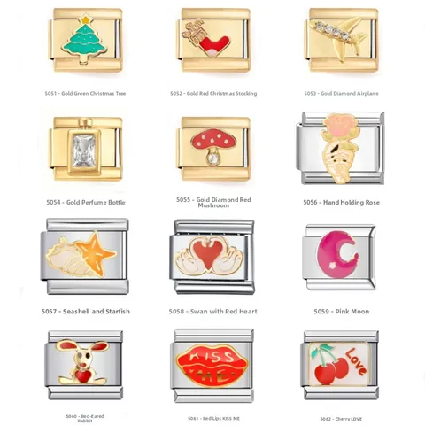 DIY Italian Charm Link από Ανοξείδωτο Ατσάλι Σμάλτο Ζιργκόν Γεωμετρικό Μοτίβο Αρθρωτό Κόσμημα για Γυναίκες