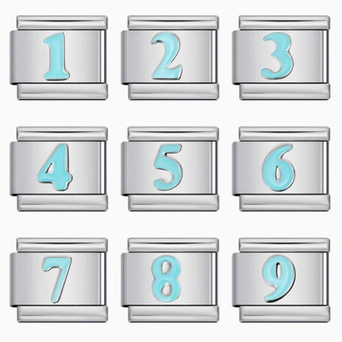 Italian Charm Modular Bracelet Link Stainless Steel Blue Arabic Number DIY Jewelry Component For Fashionable Wristband Gift