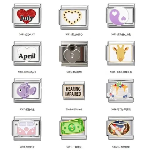 Stainless Steel Italian Charm Links For Modular Bracelet DIY Jewelry Enamel Heart Animal Food Charms Personalized Accessories Men Women