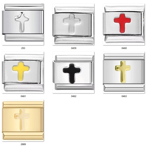 Stainless Steel Italian Charm Bracelet Link For Women Men DIY Modular Jewelry Accessories Drip Oil Cross Pattern Charm Link
