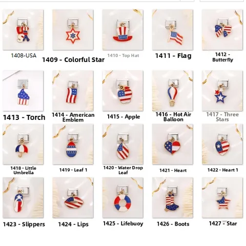Stainless Steel Italian Charm Link Bracelet Pendant USA Independence Day Enamel Alloy Flag Star Heart DIY Jewelry Modular Charm