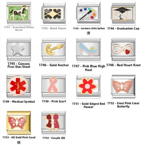 Stainless Steel Italian Charm Link Enamel Animal Anchor Star Heart Pattern For Modular Bracelet DIY Jewelry Component
