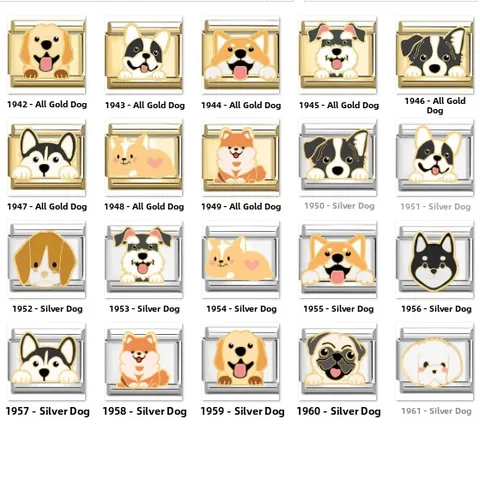 Stainless Steel Modular Italian Charm Bracelet Link Gold Silver Color Cartoon Dog Pattern DIY Jewelry Accessories For Kids Unisex