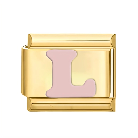 Maillon de Bracelet Italian Charm en Acier Inoxydable Plaqué Or Lettre de l'Alphabet Émail Rose DIY Modulaire Bijoux pour Femmes