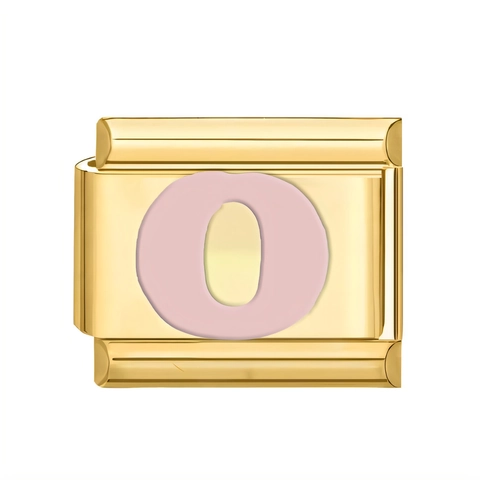 Maillon de Bracelet Italian Charm en Acier Inoxydable Plaqué Or Lettre de l'Alphabet Émail Rose DIY Modulaire Bijoux pour Femmes