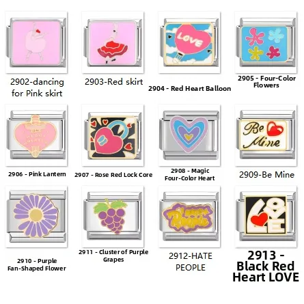 Vintage Stainless Steel Italian Charm Links For DIY Modular Bracelet Enamel Heart Dancer Flower Pattern Jewelry Accessories